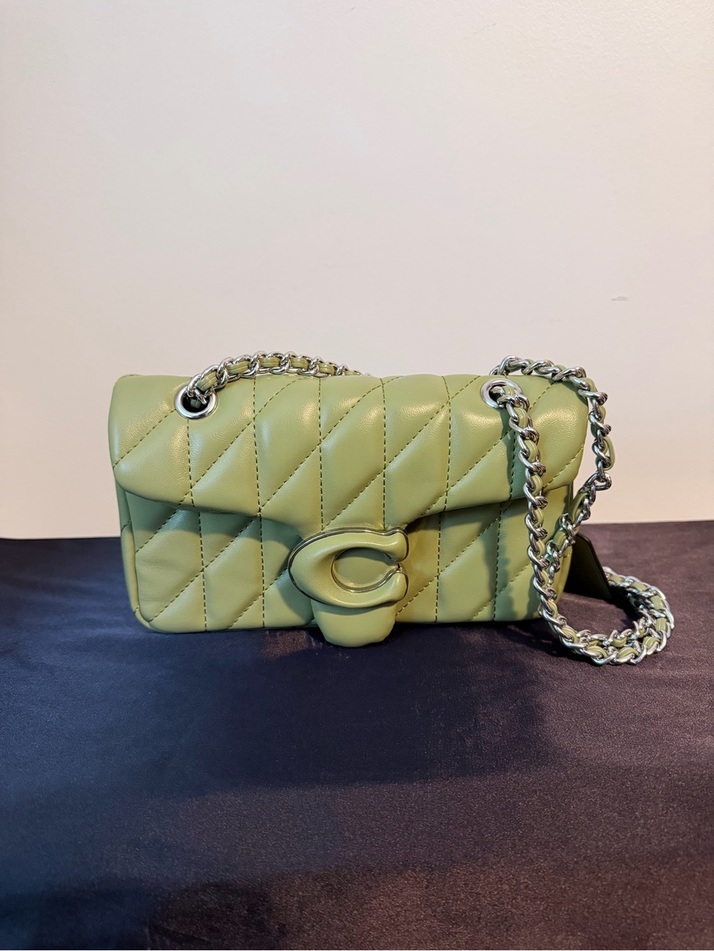 Coach Green Quilted Shoulder Bag with Chain Strap tabby purse